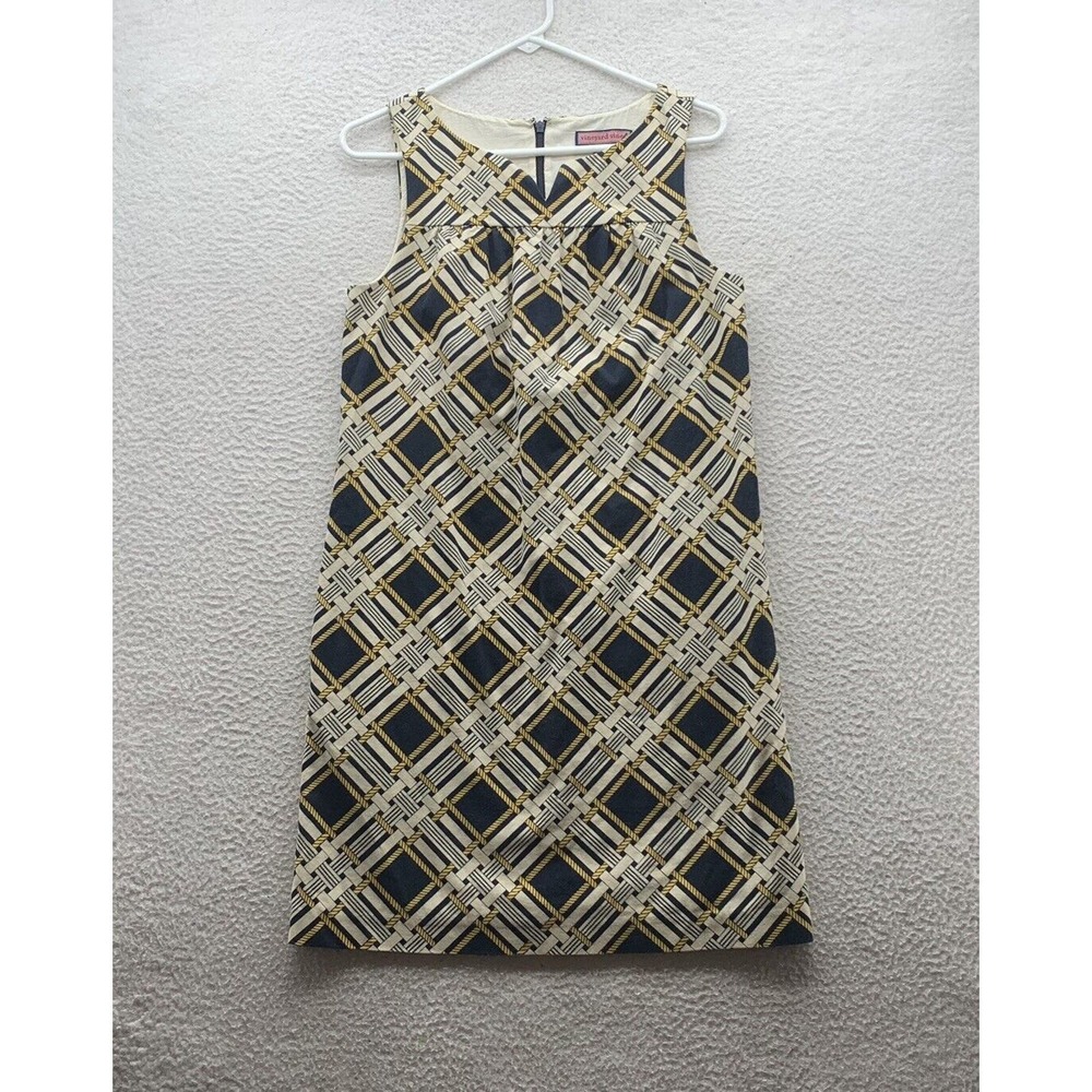 Vineyard Vines Shift Dress Womens 6 Sleeveless Nautical Rope‎ Plaid Lined Preppy